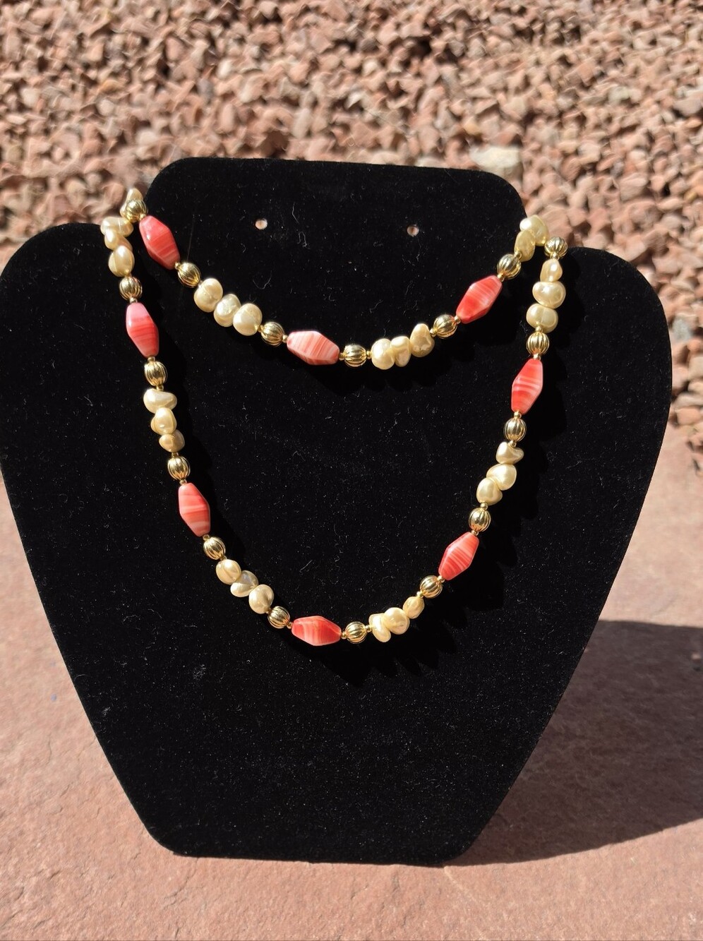 Gold and Coral Beaded Women's Necklace